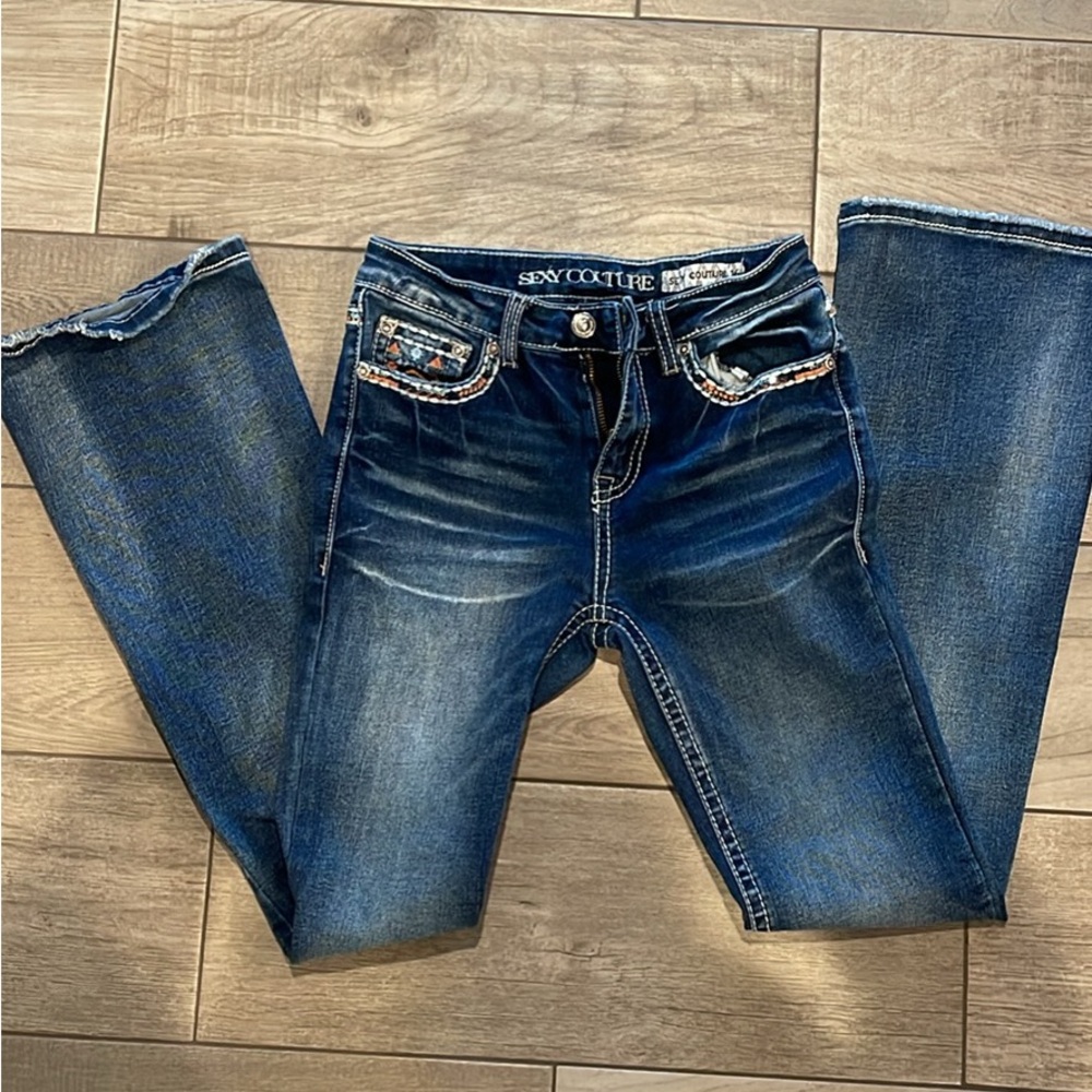 Sexy couture girls bootcut jeans size 16, embellished